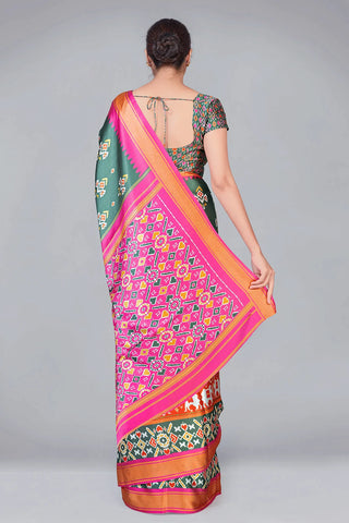 Greasy Green & Pink Patola With Digital Printed Saree Clothsvilla