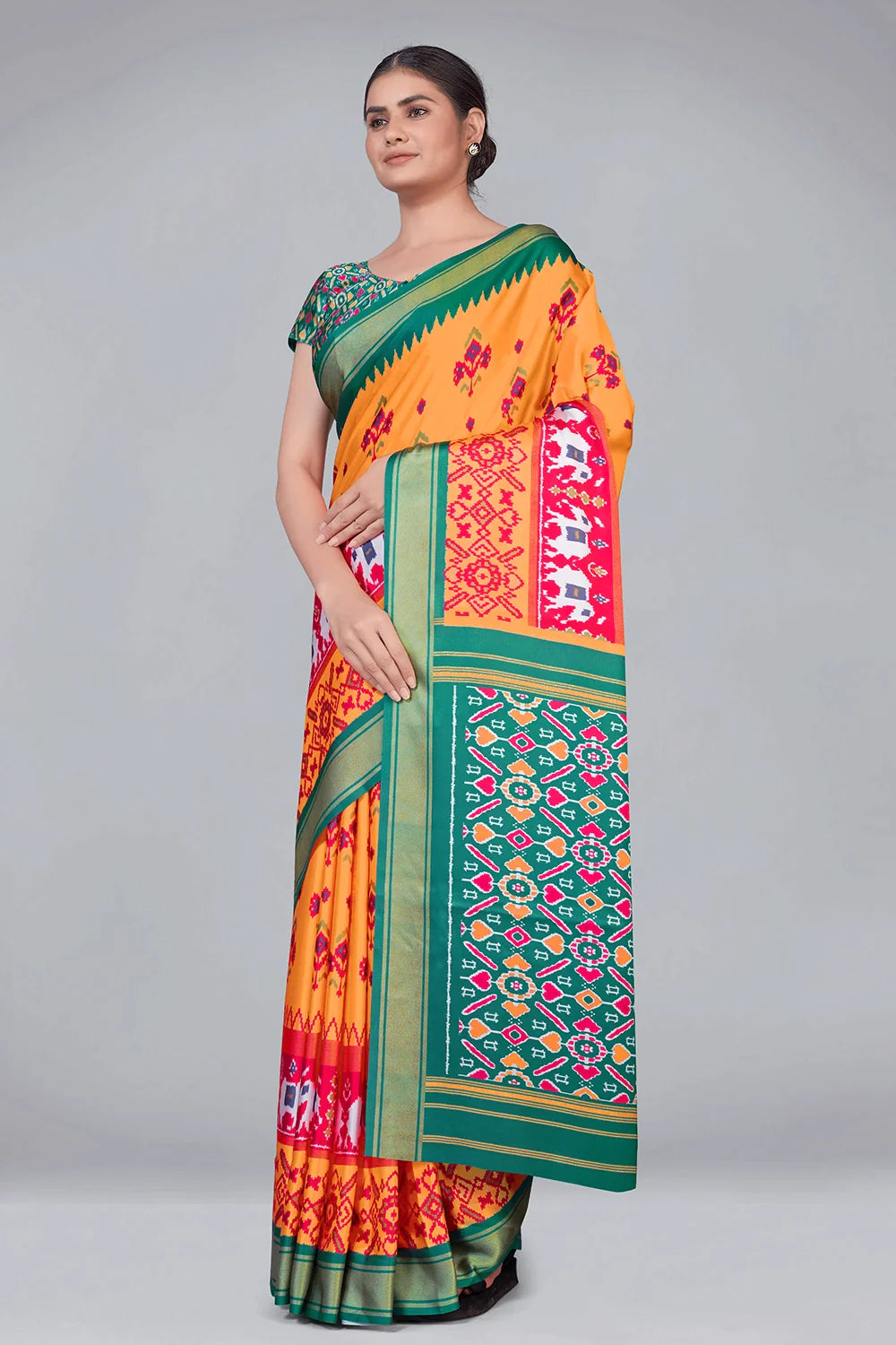 Light Orange Patola With Digital Printed Saree Clothsvilla