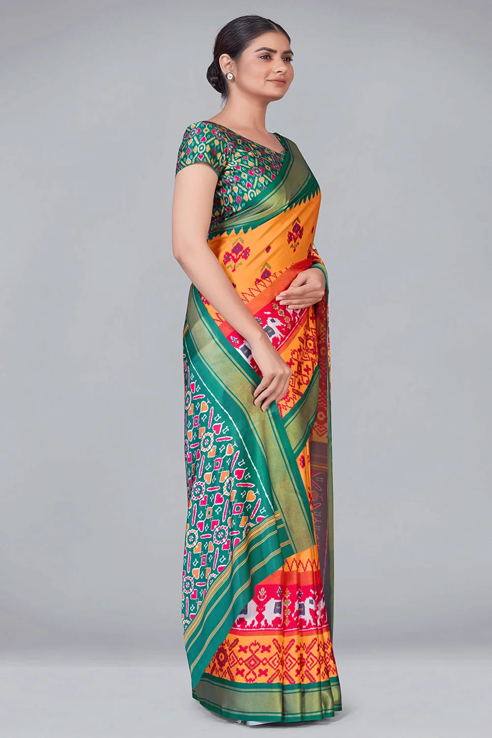 Light Orange Patola With Digital Printed Saree Clothsvilla