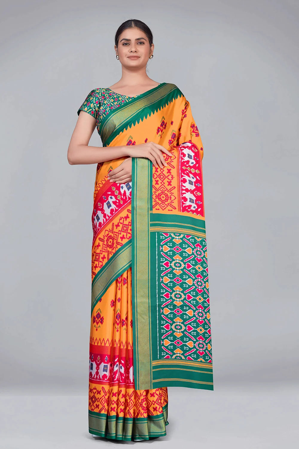 Light Orange Patola With Digital Printed Saree Clothsvilla