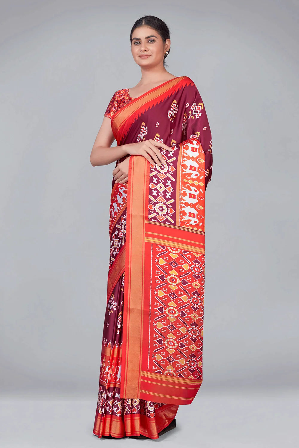 Maroon Patola With Digital Printed Saree Clothsvilla