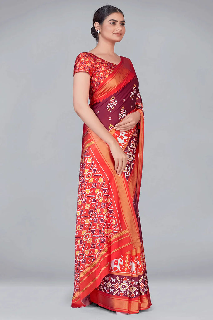 Maroon Patola With Digital Printed Saree Clothsvilla