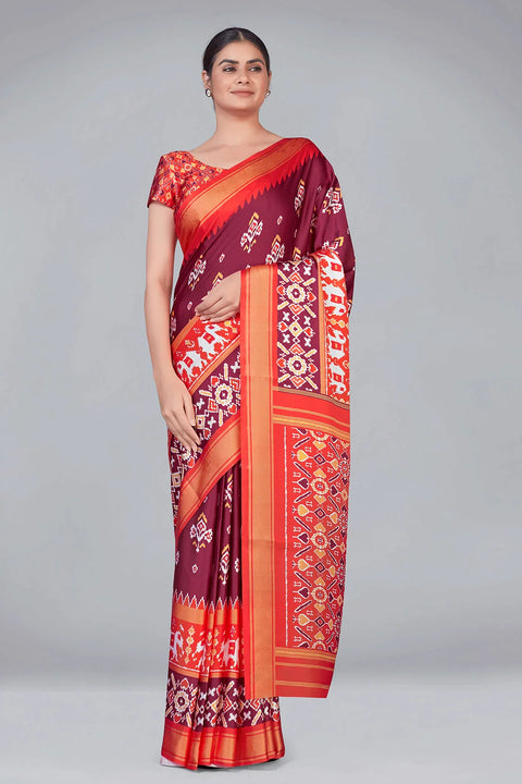 Maroon Patola With Digital Printed Saree Clothsvilla Main image
