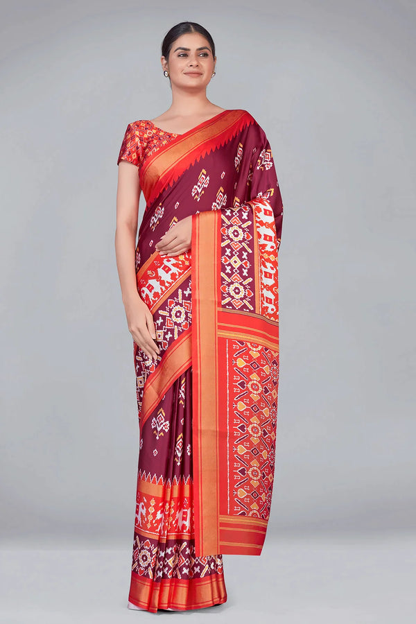 Maroon Patola With Digital Printed Saree Clothsvilla