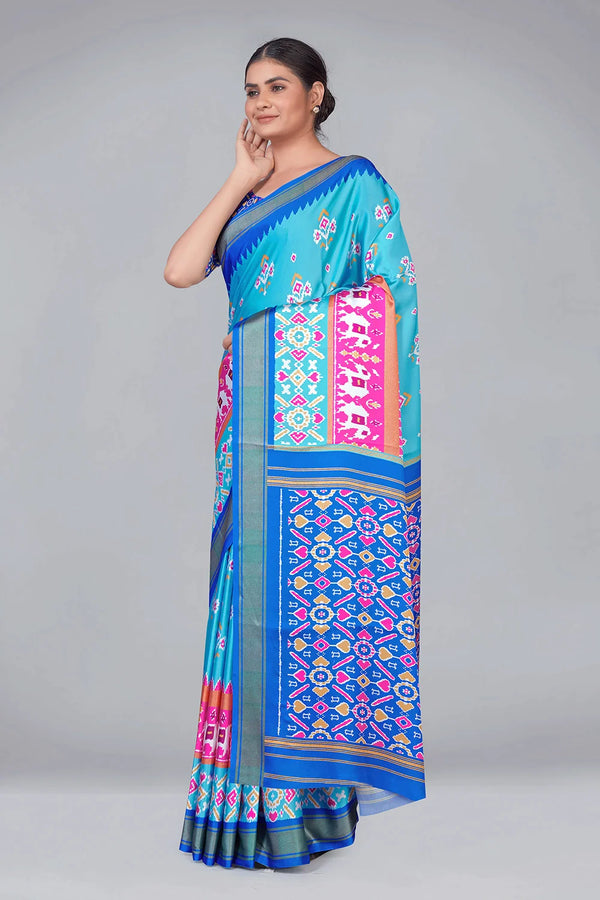 Sky Blue Patola With Digital Printed Saree Clothsvilla