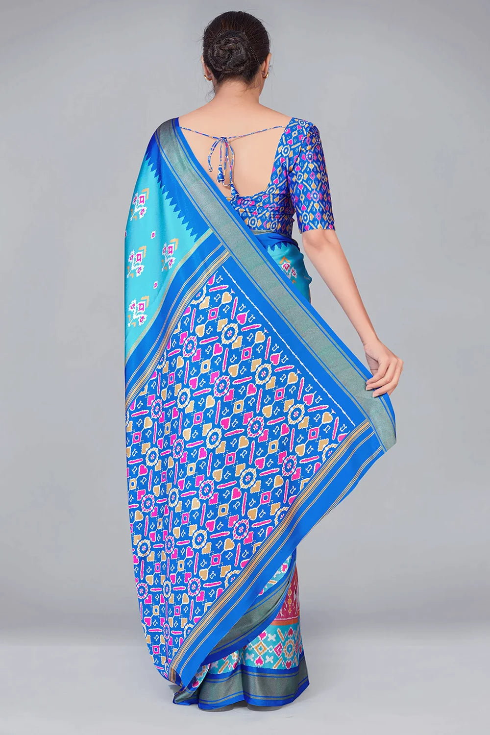 Sky Blue Patola With Digital Printed Saree Clothsvilla