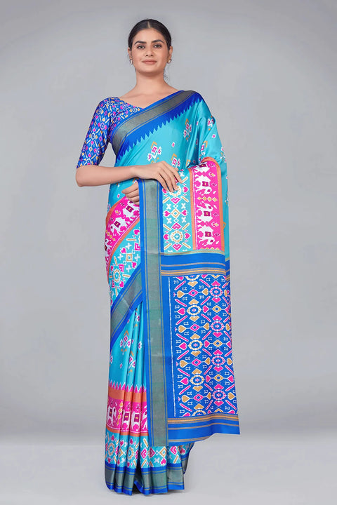 Sky Blue Patola With Digital Printed Saree Clothsvilla Main image