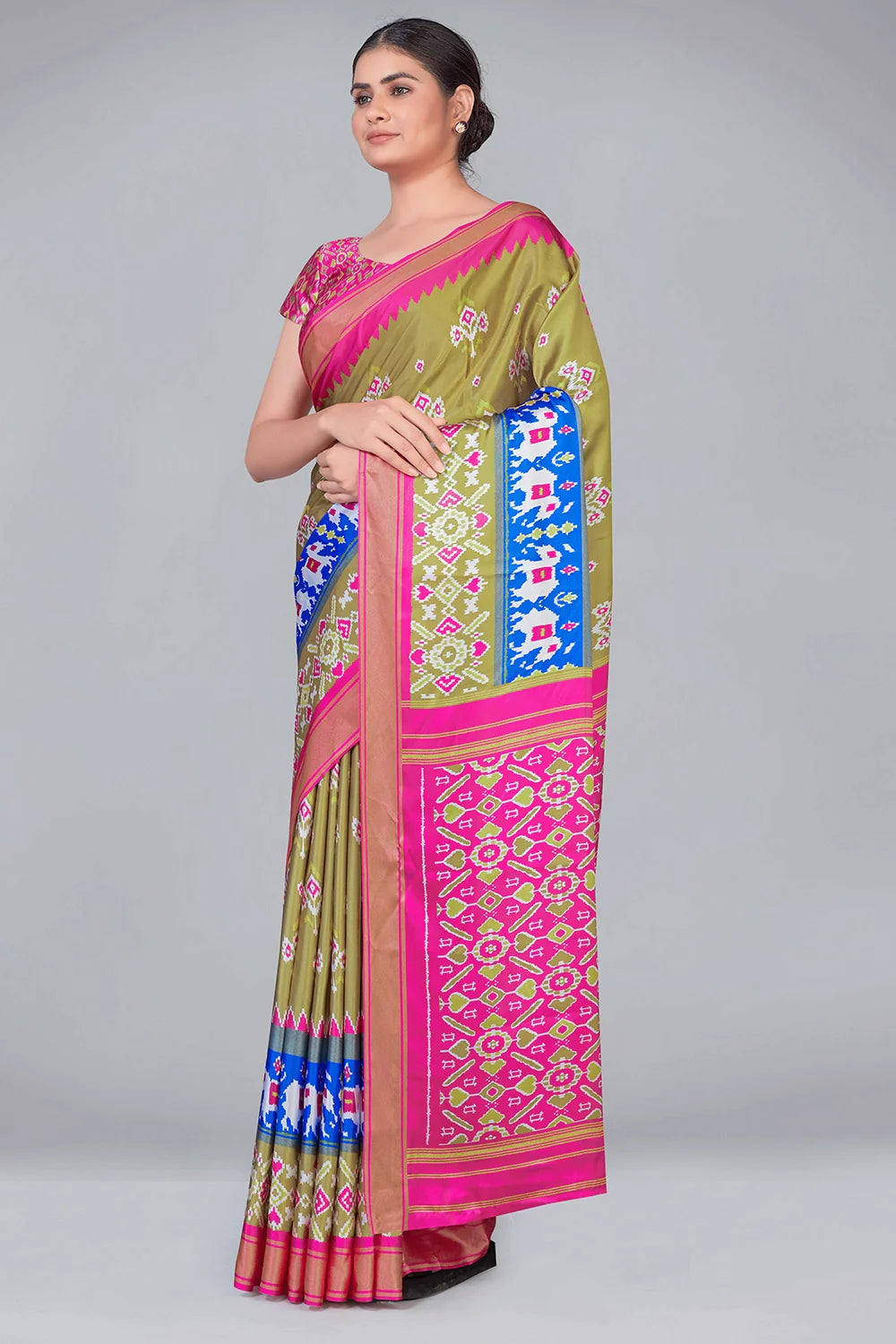 Mehndi Green Patola With Digital Printed Saree Clothsvilla