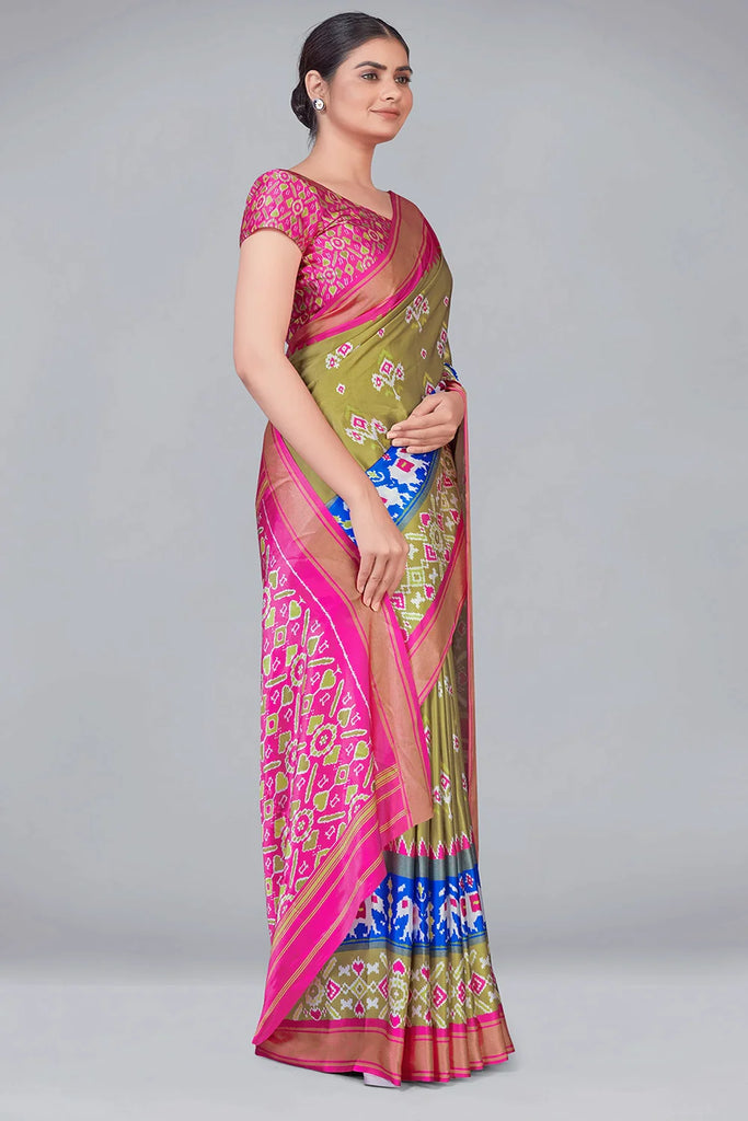 Mehndi Green Patola With Digital Printed Saree Clothsvilla