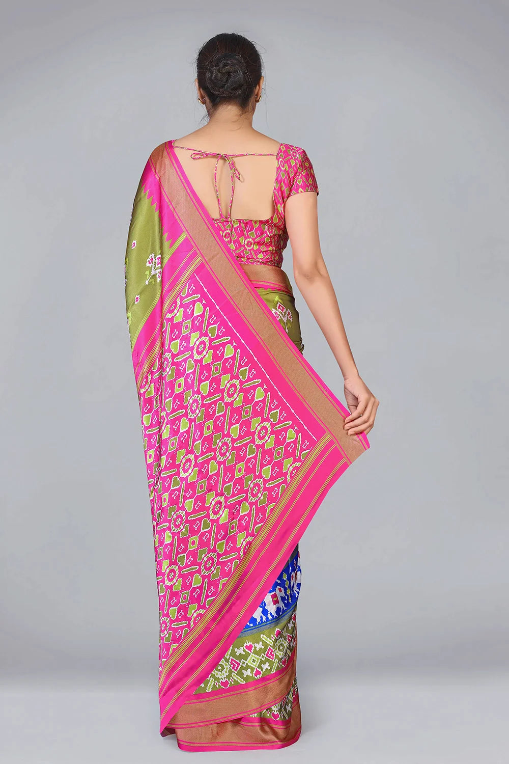 Mehndi Green Patola With Digital Printed Saree Clothsvilla
