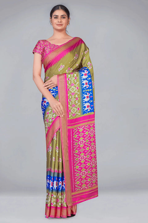 Mehndi Green Patola With Digital Printed Saree Clothsvilla Main image