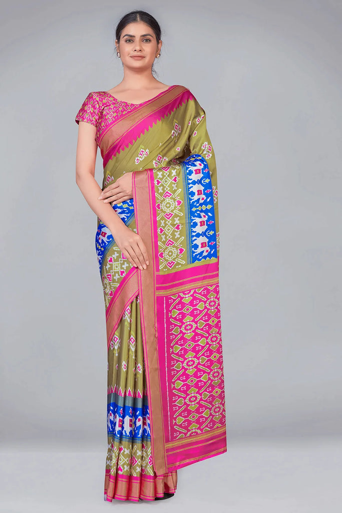 Mehndi Green Patola With Digital Printed Saree Clothsvilla