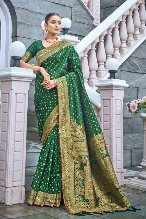 Green Banarasi Silk Saree With Zari Weaving Work Clothsvilla Main image
