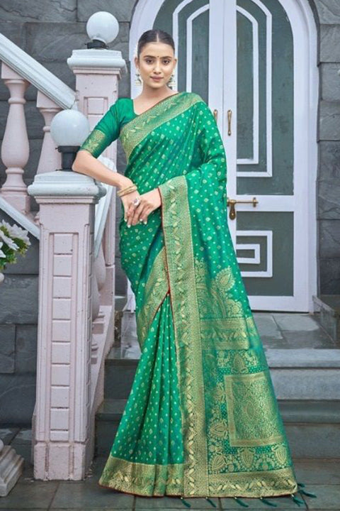 Sea Green Banarasi Silk Saree With Zari Weaving Work Clothsvilla Main image