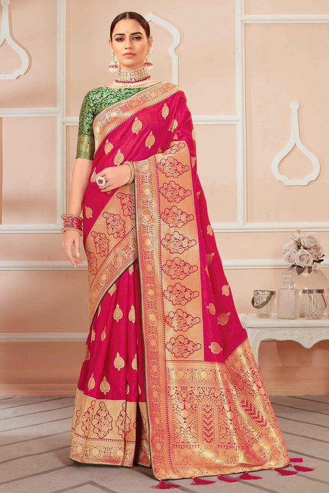 Magenta Pink Banarasi Silk Saree With Zari Weaving Work Clothsvilla Main image