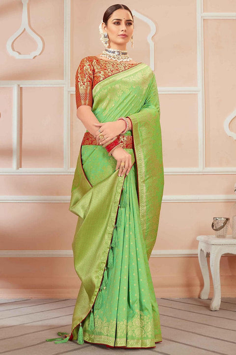 Green Banarasi Silk Saree With Zari Weaving Work Clothsvilla Main image