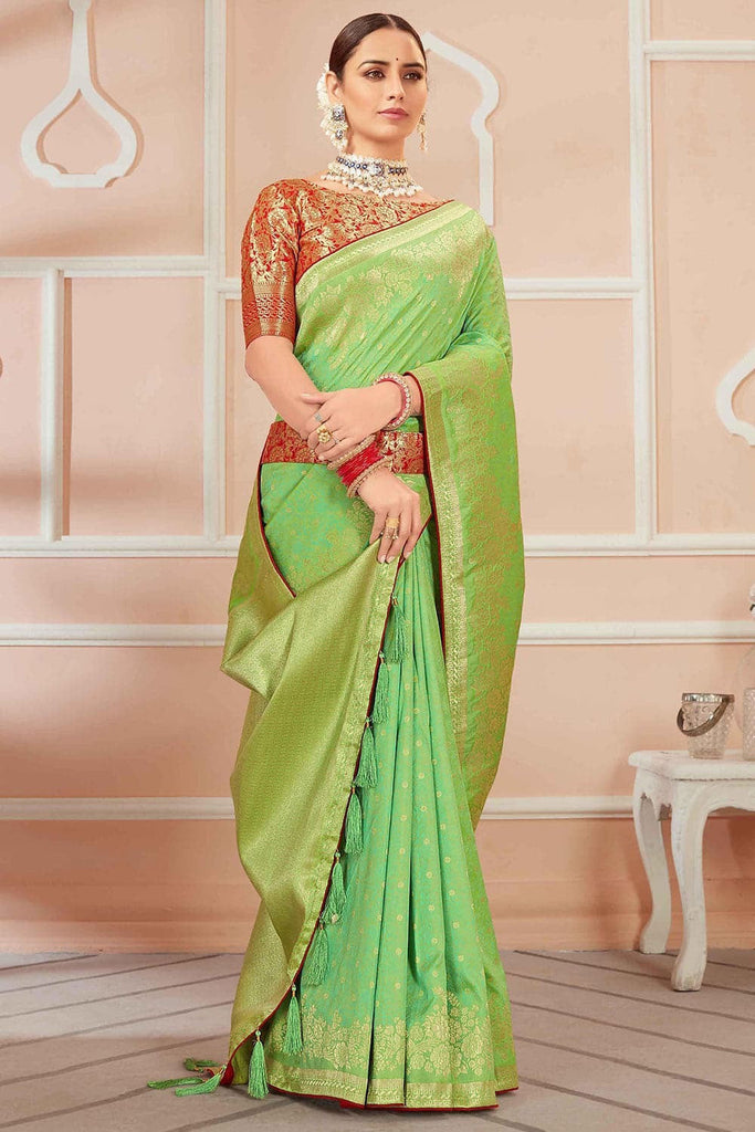 Green Banarasi Silk Saree With Zari Weaving Work Clothsvilla