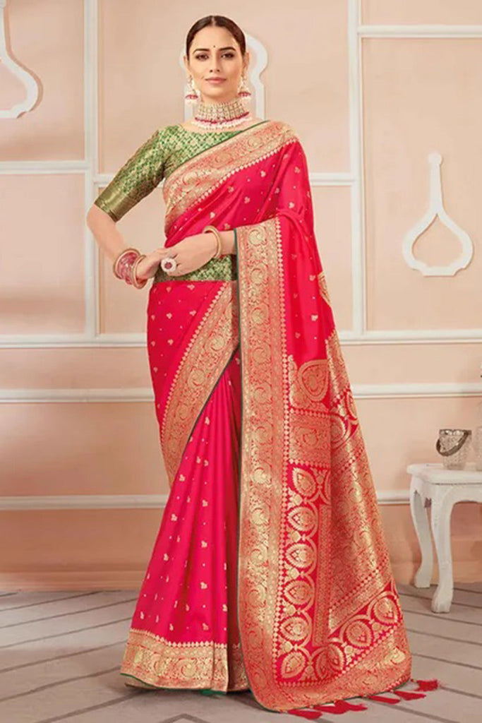 Pink Banarasi Silk Saree With Zari Weaving Work Clothsvilla