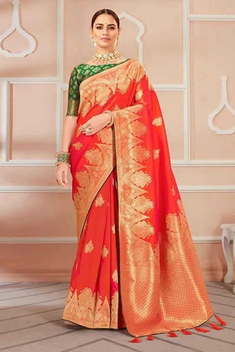 Light Orange Banarasi Silk Saree With Zari Weaving Work Clothsvilla Main image