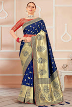 Load image into Gallery viewer, Blue Banarasi Silk Saree With Zari Weaving Work Clothsvilla