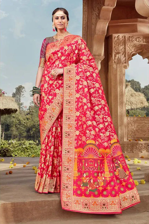 Rani Pink Banarasi Silk Saree With Zari Weaving Work Clothsvilla Main image