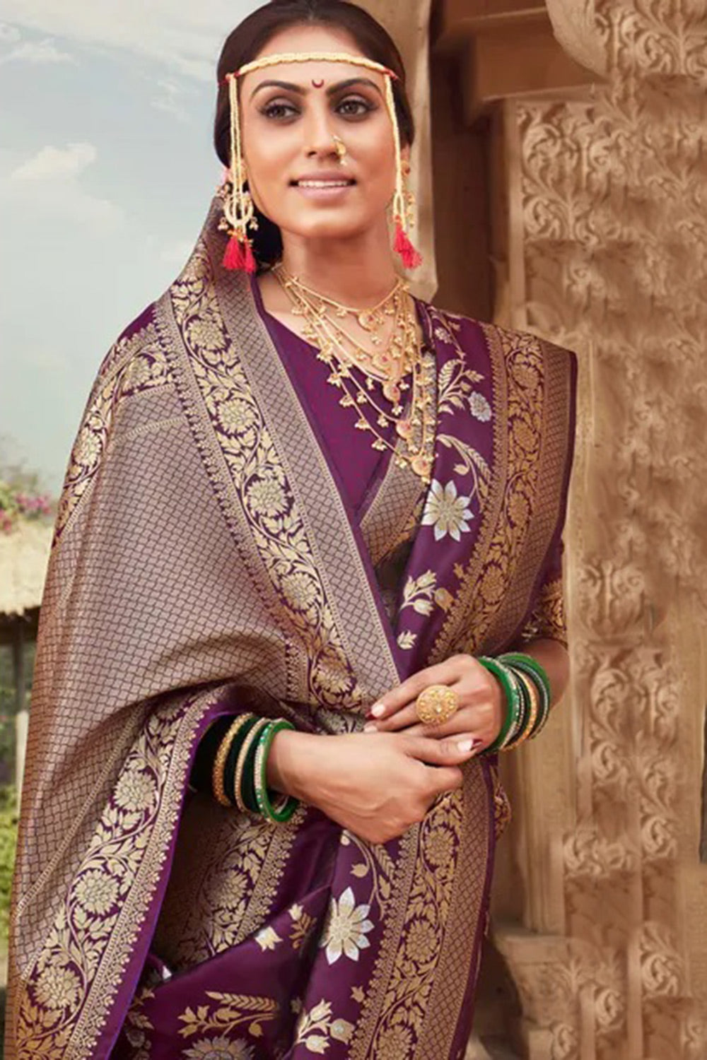 Purple Banarasi Silk Saree With Zari Weaving Work Clothsvilla