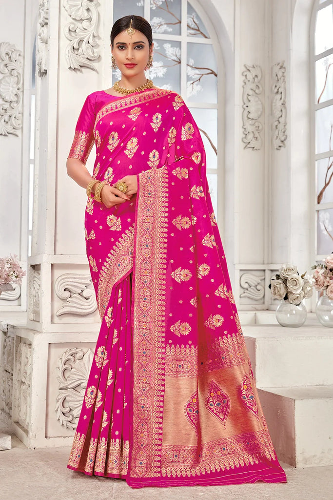 Rani Pink Banarasi Silk Saree With Zari Weaving Work Clothsvilla