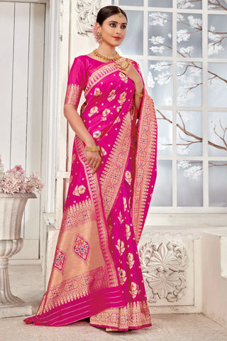 Rani Pink Banarasi Silk Saree With Zari Weaving Work Clothsvilla