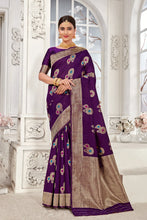 Load image into Gallery viewer, Purple Banarasi Silk Saree With Zari Weaving Work Clothsvilla