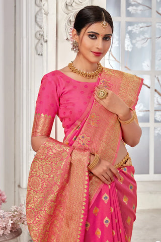 Pink Banarasi Silk Saree With Zari Weaving Work Clothsvilla