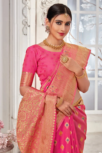 Pink Banarasi Silk Saree With Zari Weaving Work Clothsvilla