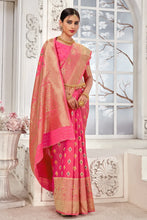 Load image into Gallery viewer, Pink Banarasi Silk Saree With Zari Weaving Work Clothsvilla