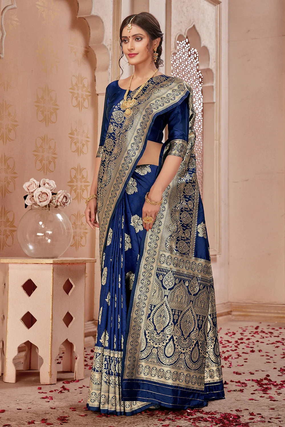 Blue Banarasi Silk Saree With Zari Weaving Work Clothsvilla