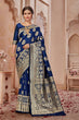 Load image into Gallery viewer, Blue Banarasi Silk Saree With Zari Weaving Work Clothsvilla