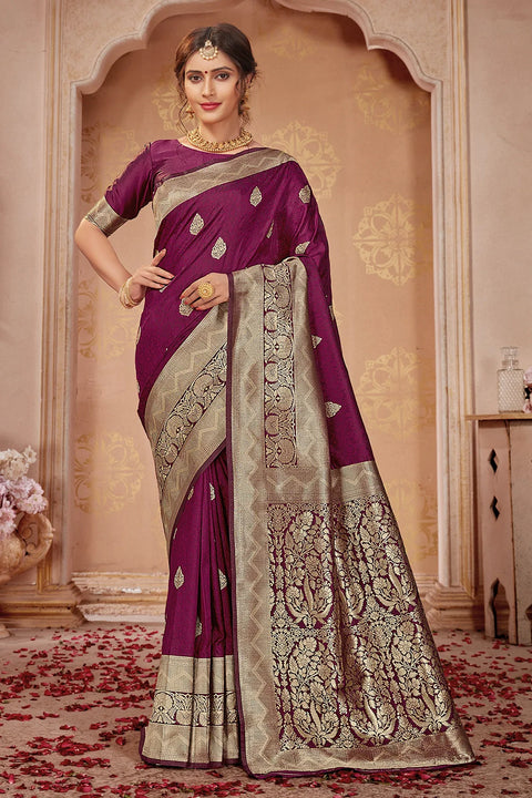Magenta Banarasi Silk Saree With Zari Weaving Work Clothsvilla Main image