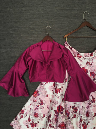 Magenta Color Digital Floral Printed Heavy Dull Satin Lehenga Choli Clothsvilla