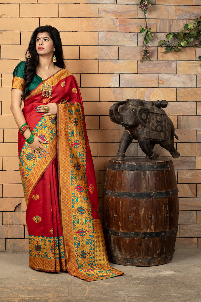 Magnetic Red Colored Festive Wear Woven Banarasi Silk Saree ClothsVilla
