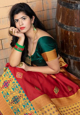 Magnetic Red Colored Festive Wear Woven Banarasi Silk Saree ClothsVilla