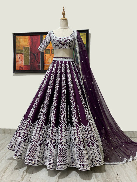 Purple Silk Lehenga Choli with Heavy Embroidery thread Work ClothsVilla Main image