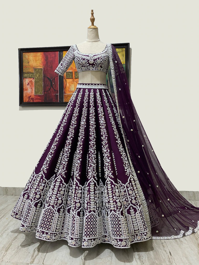 Purple Silk Lehenga Choli with Heavy Embroidery thread Work ClothsVilla