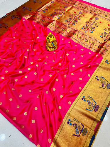 Stylish Dark Pink Paithani Silk Saree With Stunner Blouse Piece Manzar-Paithani Silk