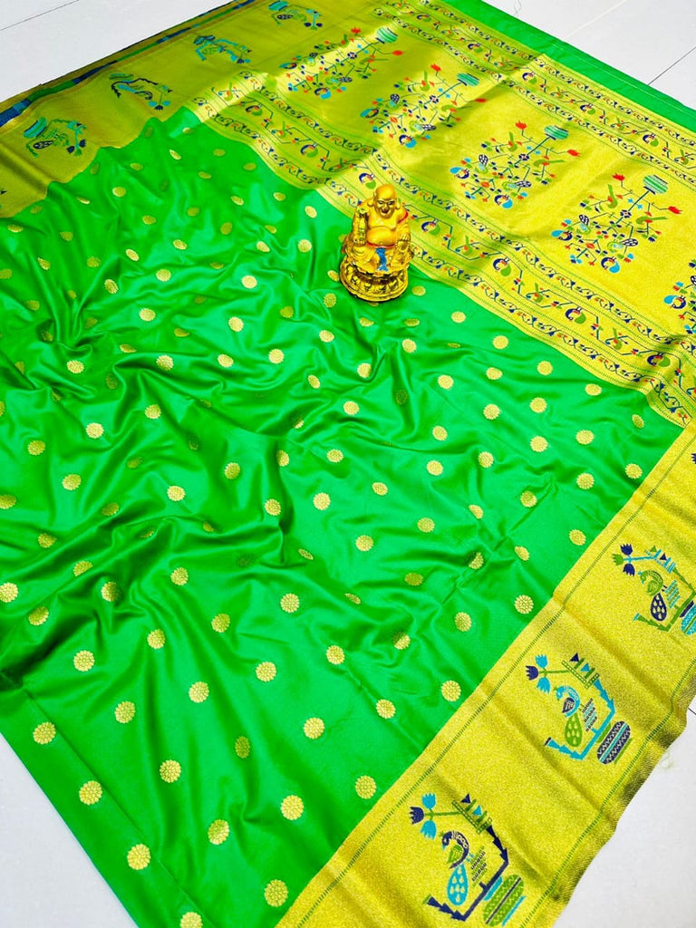 Sophisticated Green Paithani Silk Saree With Traditional Blouse Piece Manzar-Paithani Silk