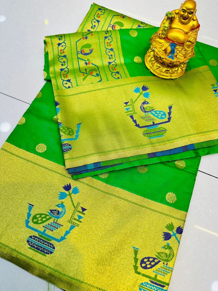 Sophisticated Green Paithani Silk Saree With Traditional Blouse Piece Manzar-Paithani Silk