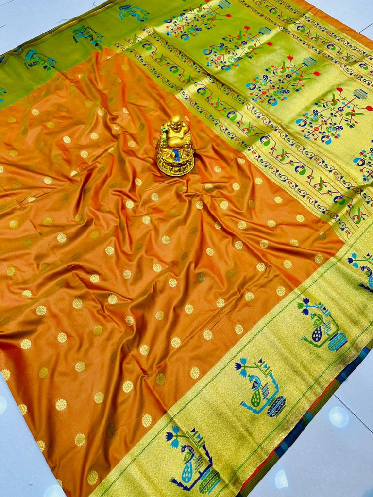 Engrossing Orange Paithani Silk Saree With Prodigal Blouse Piece Manzar-Paithani Silk