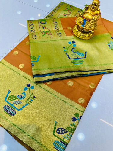 Engrossing Orange Paithani Silk Saree With Prodigal Blouse Piece Manzar-Paithani Silk
