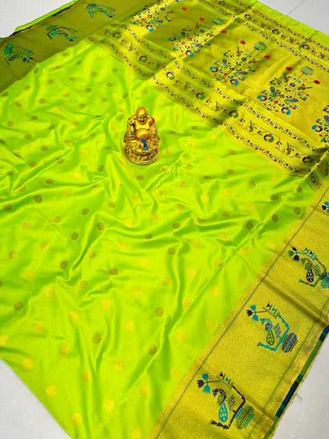 Preferable Parrot Paithani Silk Saree With Splendiferous Blouse Piece Manzar-Paithani Silk Main image