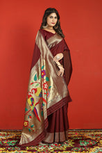 Load image into Gallery viewer, Transcendent Maroon Paithani Silk Saree With Stylish Blouse Piece Manzar-Paithani Silk