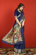 Load image into Gallery viewer, Prodigal Navy Blue Paithani Silk Saree With Surpassing Blouse Piece Manzar-Paithani Silk