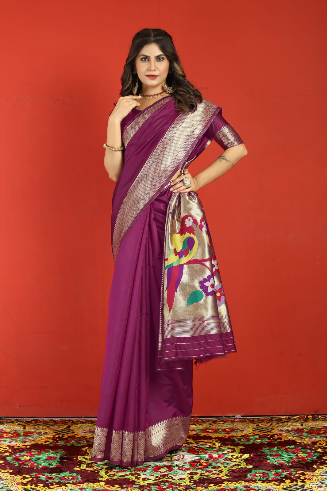 Proficient Purple Paithani Silk Saree With Flameboyant Blouse Piece Manzar-Paithani Silk
