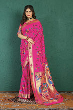 Load image into Gallery viewer, Ratatouille Dark Pink Paithani Silk Saree With Devastating Blouse Piece Manzar-Paithani Silk